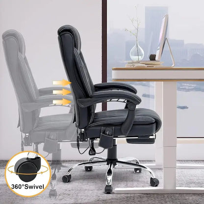 Ergonomic Heated Executive Office Chair, 2/4/6-Point Massage, Retractable Footrest, PU Leather