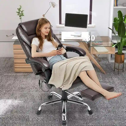 Ergonomic Heated Executive Office Chair, 2/4/6-Point Massage, Retractable Footrest, PU Leather