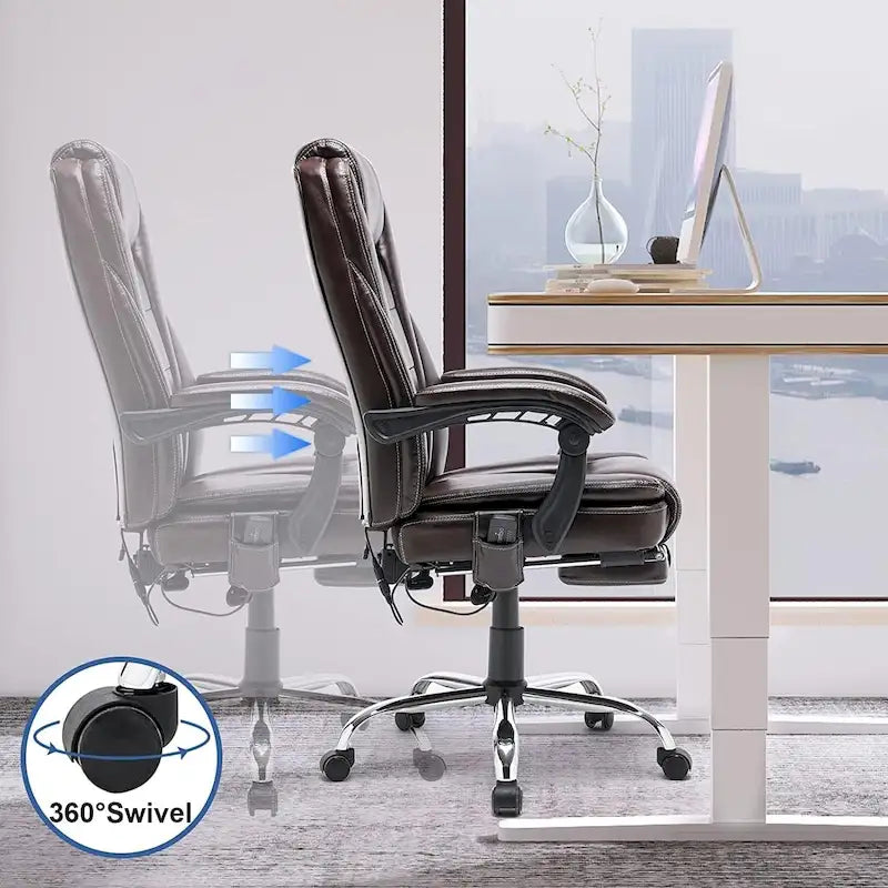 Ergonomic Heated Executive Office Chair, 2/4/6-Point Massage, Retractable Footrest, PU Leather