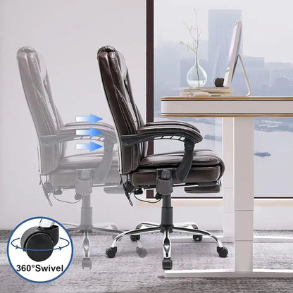 Ergonomic Heated Executive Office Chair, 2/4/6-Point Massage, Retractable Footrest, PU Leather