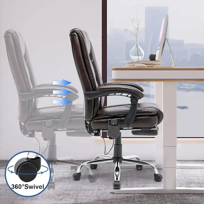 Ergonomic Heated Executive Office Chair, 2/4/6-Point Massage, Retractable Footrest, PU Leather