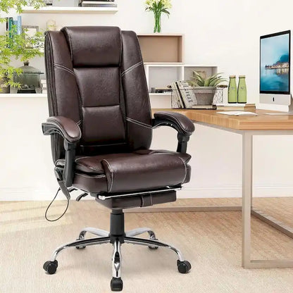 Ergonomic Heated Executive Office Chair, 2/4/6-Point Massage, Retractable Footrest, PU Leather