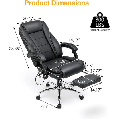 Ergonomic Heated Executive Office Chair, 2/4/6-Point Massage, Retractable Footrest, PU Leather