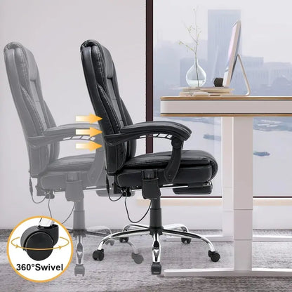 Ergonomic Heated Executive Office Chair, 2/4/6-Point Massage, Retractable Footrest, PU Leather