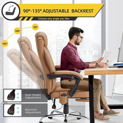 Ergonomic Heated Executive Office Chair, 2/4/6-Point Massage, Retractable Footrest, PU Leather