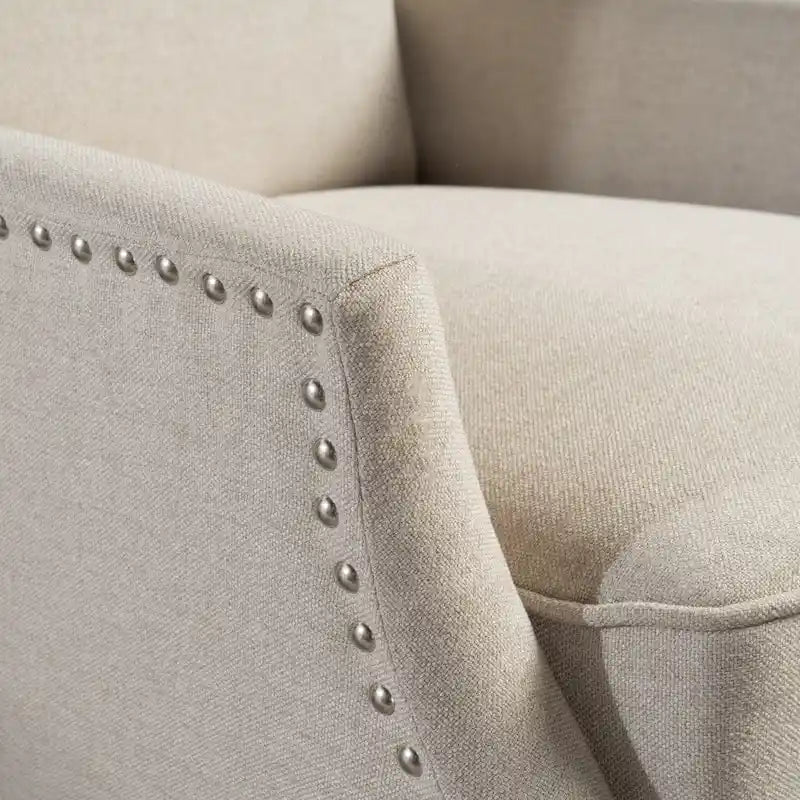Wingback Push-Back Recliner Club Chair, Polyester Fabric, Nailhead Trim, Birch Wood Legs, Multiple Colors
