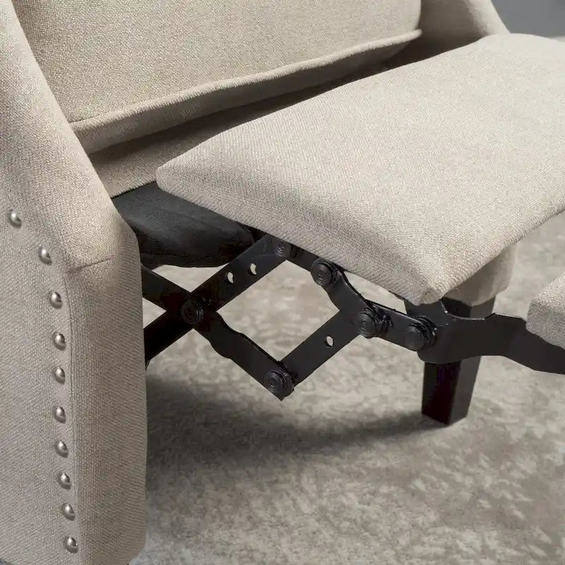 Wingback Push-Back Recliner Club Chair, Polyester Fabric, Nailhead Trim, Birch Wood Legs, Multiple Colors