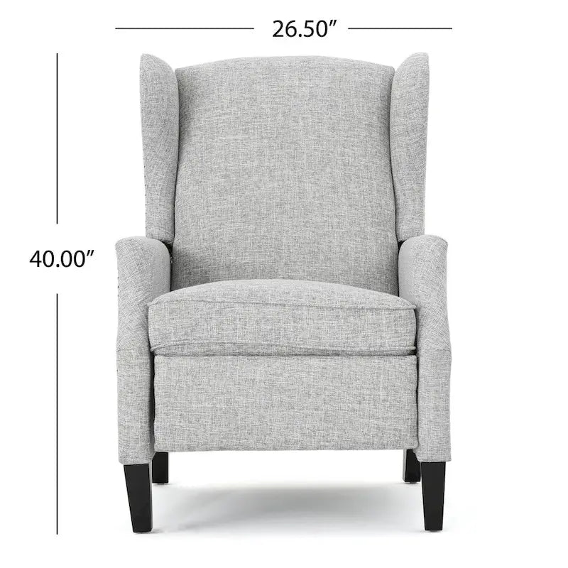 Wingback Push-Back Recliner Club Chair, Polyester Fabric, Nailhead Trim, Birch Wood Legs, Multiple Colors