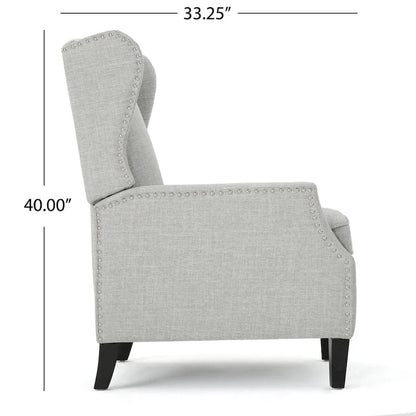 Wingback Push-Back Recliner Club Chair, Polyester Fabric, Nailhead Trim, Birch Wood Legs, Multiple Colors