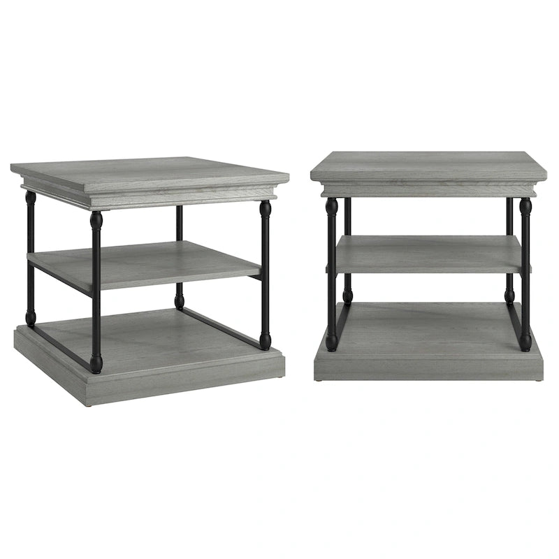 Cornice Accent Storage Side Table, Open Shelving, Black Metal Frame