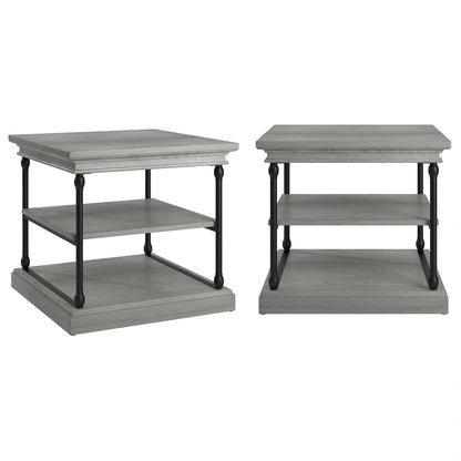 Cornice Accent Storage Side Table, Open Shelving, Black Metal Frame