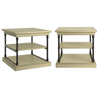 Cornice Accent Storage Side Table, Open Shelving, Black Metal Frame