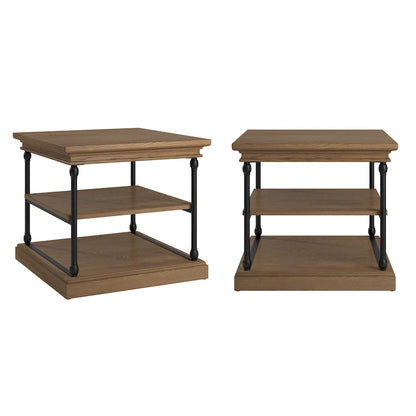 Cornice Accent Storage Side Table, Open Shelving, Black Metal Frame