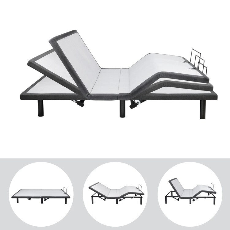 Adjustable Pain-Relieving Bed Frame Base, Electric with 3 Speed Head & Foot Incline Massage, Wireless Remote, USB Ports Charger