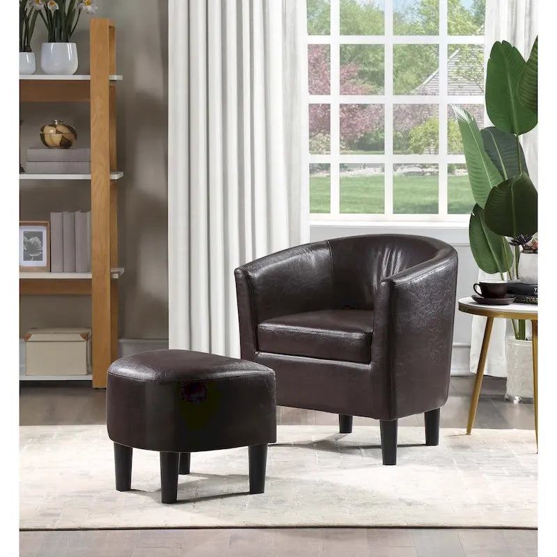 Barrel Accent Chair with Ottoman, High-Density Foam, Rubberwood Legs, Living Room Set