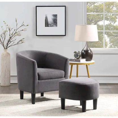 Barrel Accent Chair with Ottoman, High-Density Foam, Rubberwood Legs, Living Room Set
