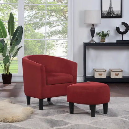 Barrel Accent Chair with Ottoman, High-Density Foam, Rubberwood Legs, Living Room Set