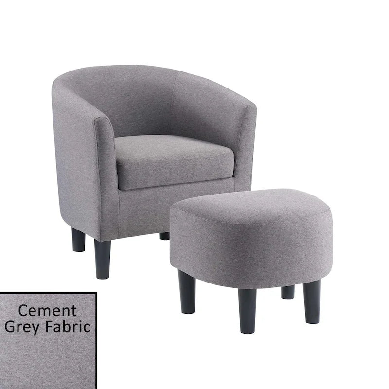 Barrel Accent Chair with Ottoman, High-Density Foam, Rubberwood Legs, Living Room Set