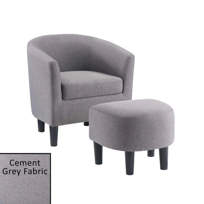 Barrel Accent Chair with Ottoman, High-Density Foam, Rubberwood Legs, Living Room Set