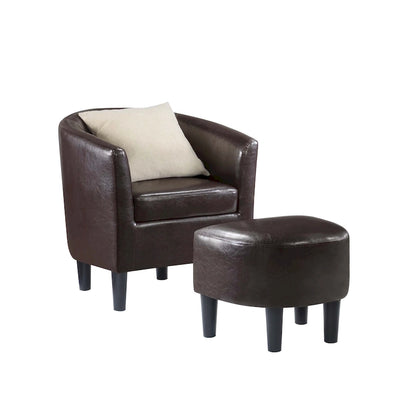 Barrel Accent Chair with Ottoman, High-Density Foam, Rubberwood Legs, Living Room Set