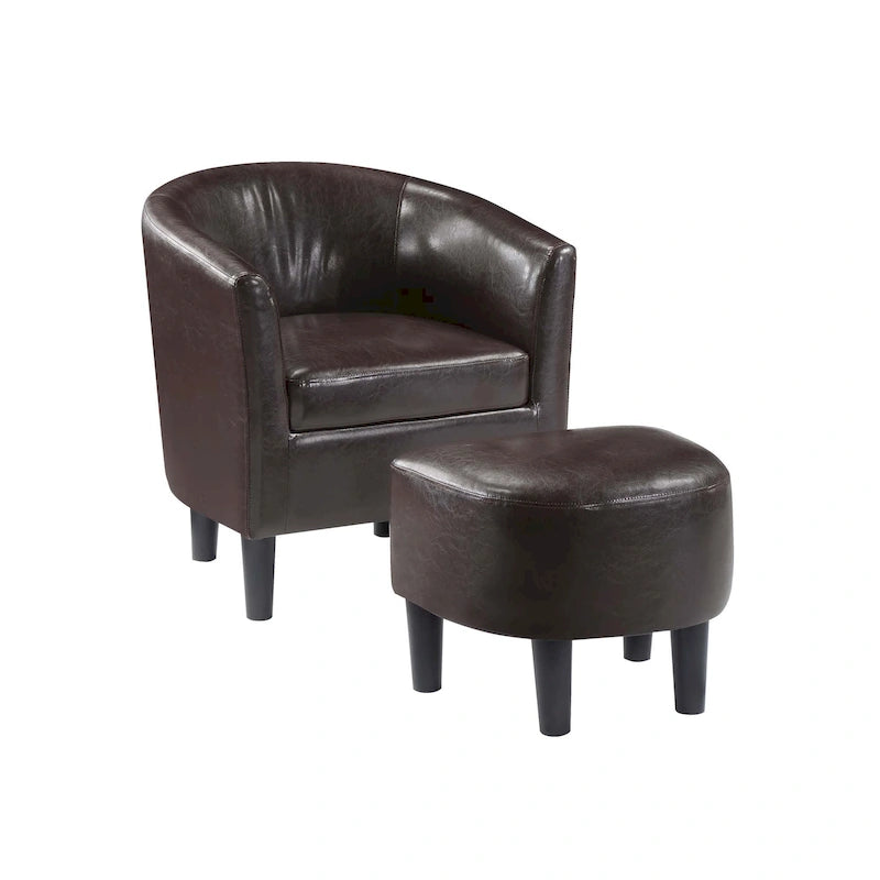 Barrel Accent Chair with Ottoman, High-Density Foam, Rubberwood Legs, Living Room Set