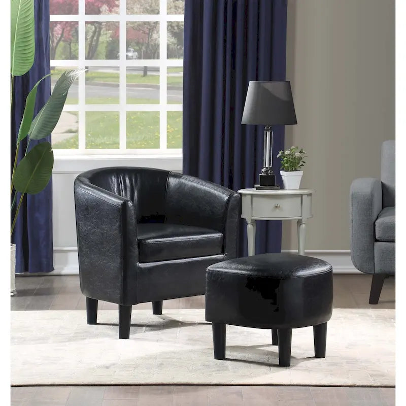 Barrel Accent Chair with Ottoman, High-Density Foam, Rubberwood Legs, Living Room Set