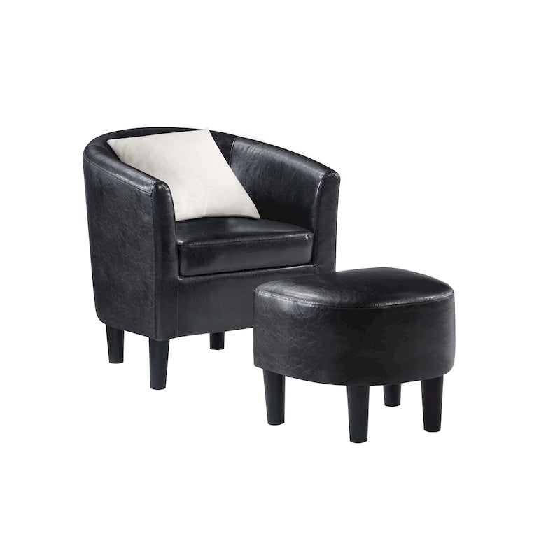 Barrel Accent Chair with Ottoman, High-Density Foam, Rubberwood Legs, Living Room Set