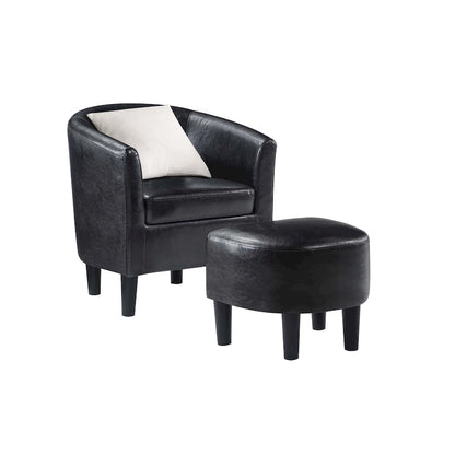 Barrel Accent Chair with Ottoman, High-Density Foam, Rubberwood Legs, Living Room Set