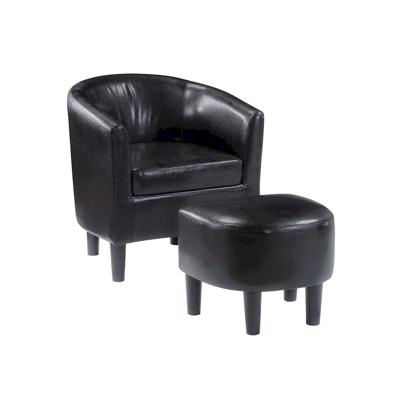 Barrel Accent Chair with Ottoman, High-Density Foam, Rubberwood Legs, Living Room Set