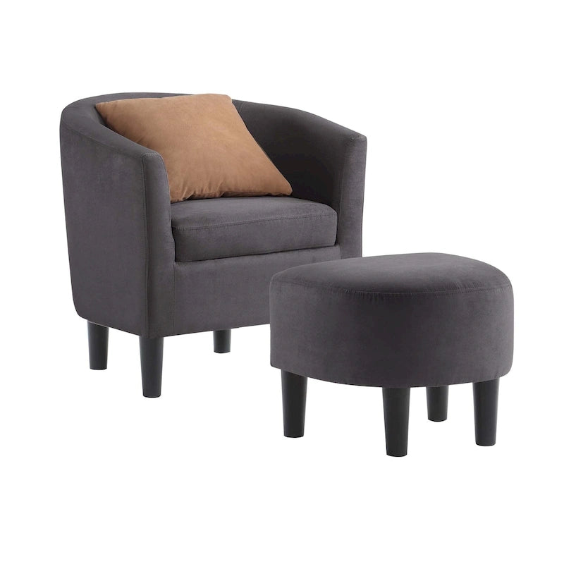 Barrel Accent Chair with Ottoman, High-Density Foam, Rubberwood Legs, Living Room Set