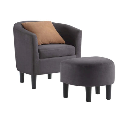 Barrel Accent Chair with Ottoman, High-Density Foam, Rubberwood Legs, Living Room Set