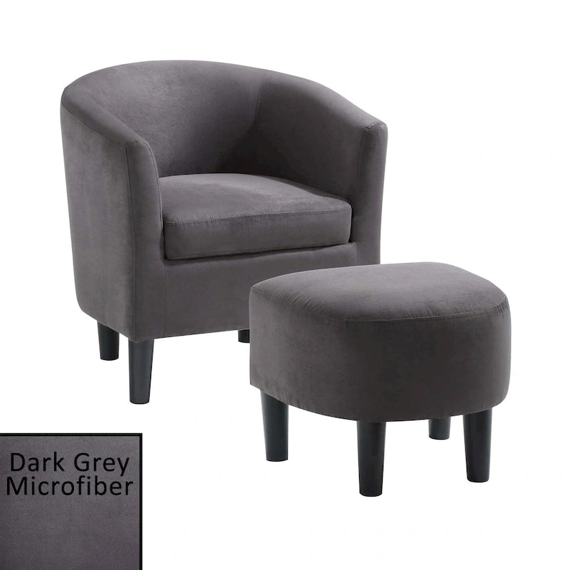 Barrel Accent Chair with Ottoman, High-Density Foam, Rubberwood Legs, Living Room Set