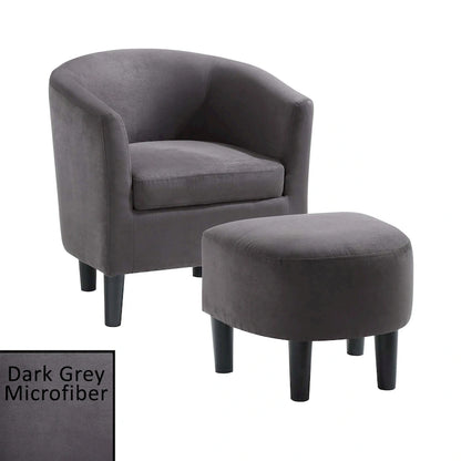Barrel Accent Chair with Ottoman, High-Density Foam, Rubberwood Legs, Living Room Set