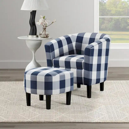 Barrel Accent Chair with Ottoman, High-Density Foam, Rubberwood Legs, Living Room Set