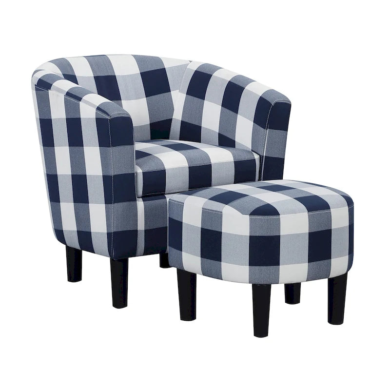 Barrel Accent Chair with Ottoman, High-Density Foam, Rubberwood Legs, Living Room Set