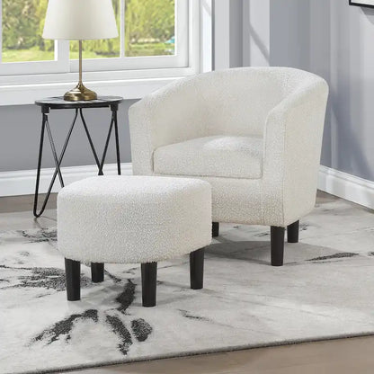 Barrel Accent Chair with Ottoman, High-Density Foam, Rubberwood Legs, Living Room Set