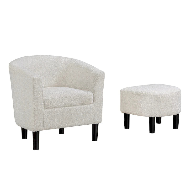 Barrel Accent Chair with Ottoman, High-Density Foam, Rubberwood Legs, Living Room Set