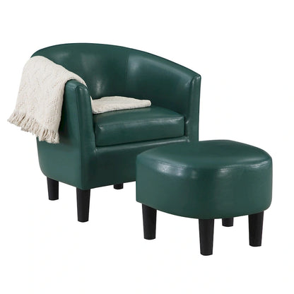 Barrel Accent Chair with Ottoman, High-Density Foam, Rubberwood Legs, Living Room Set
