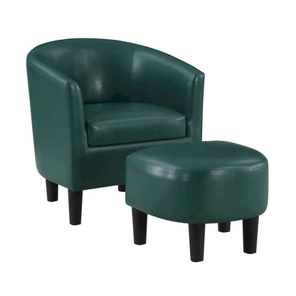 Barrel Accent Chair with Ottoman, High-Density Foam, Rubberwood Legs, Living Room Set