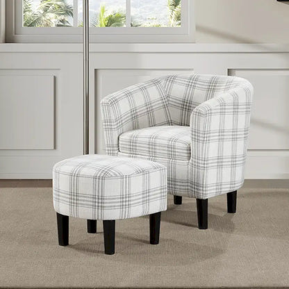 Barrel Accent Chair with Ottoman, High-Density Foam, Rubberwood Legs, Living Room Set