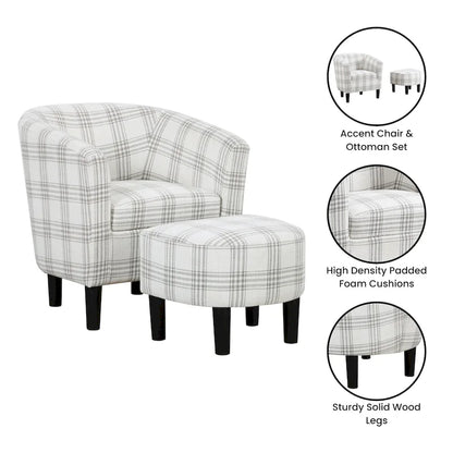 Barrel Accent Chair with Ottoman, High-Density Foam, Rubberwood Legs, Living Room Set