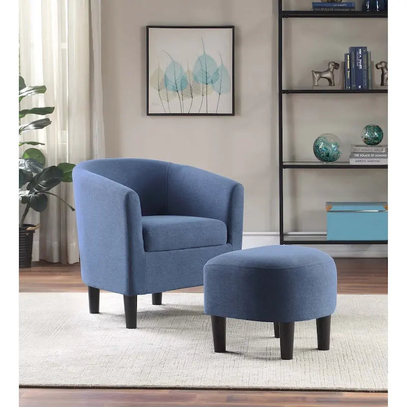 Barrel Accent Chair with Ottoman, High-Density Foam, Rubberwood Legs, Living Room Set