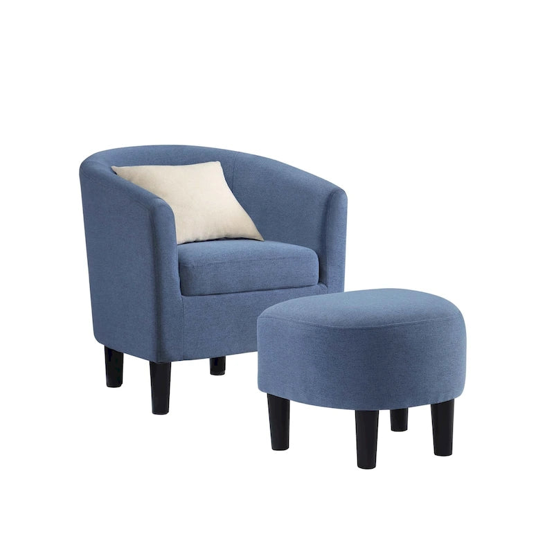Barrel Accent Chair with Ottoman, High-Density Foam, Rubberwood Legs, Living Room Set