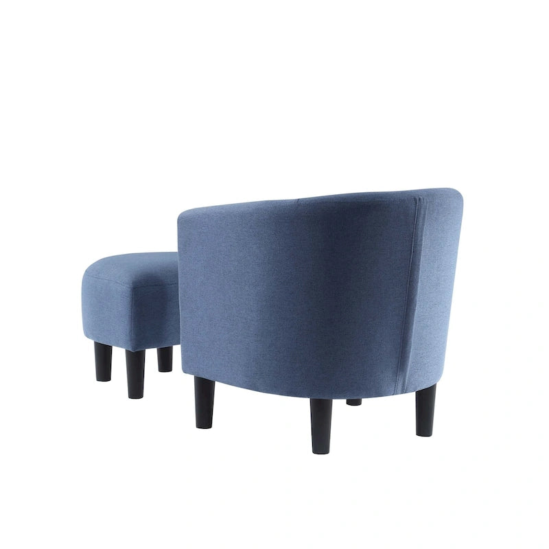 Barrel Accent Chair with Ottoman, High-Density Foam, Rubberwood Legs, Living Room Set