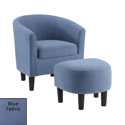 Barrel Accent Chair with Ottoman, High-Density Foam, Rubberwood Legs, Living Room Set