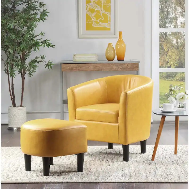 Barrel Accent Chair with Ottoman, High-Density Foam, Rubberwood Legs, Living Room Set