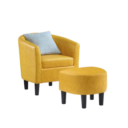 Barrel Accent Chair with Ottoman, High-Density Foam, Rubberwood Legs, Living Room Set