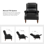 Traditional Vegan Leather Manual Push-Back Recliner, Padded Armrests, Solid Wood Legs, Living Room