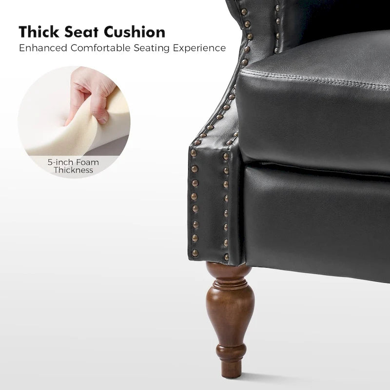 Traditional Vegan Leather Manual Push-Back Recliner, Padded Armrests, Solid Wood Legs, Living Room