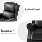 Traditional Vegan Leather Manual Push-Back Recliner, Padded Armrests, Solid Wood Legs, Living Room